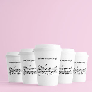 Custom Baby Shower Music Bird Notes Keepsake Paper Cups