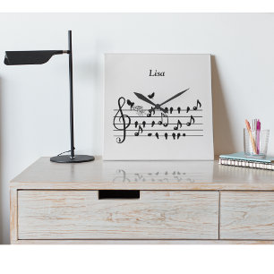 Custom Baby Shower Music Bird Notes Keepsake Square Wall Clock