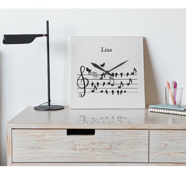 Custom Baby Shower Music Bird Notes Keepsake Square Wall Clock (Creator Uploaded)