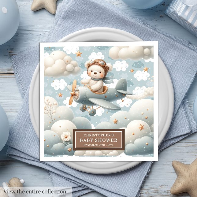Custom Baby Shower Napkins Teddy Bear Pilot Design (Custom Baby Shower Napkins Teddy Bear Pilot Design)