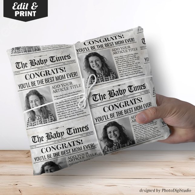 Custom Baby Shower Newspaper Wrap, Baby Shower  Wrapping Paper (Custom Baby Shower Newspaper Wrap, Baby Shower Wrapping Paper ()