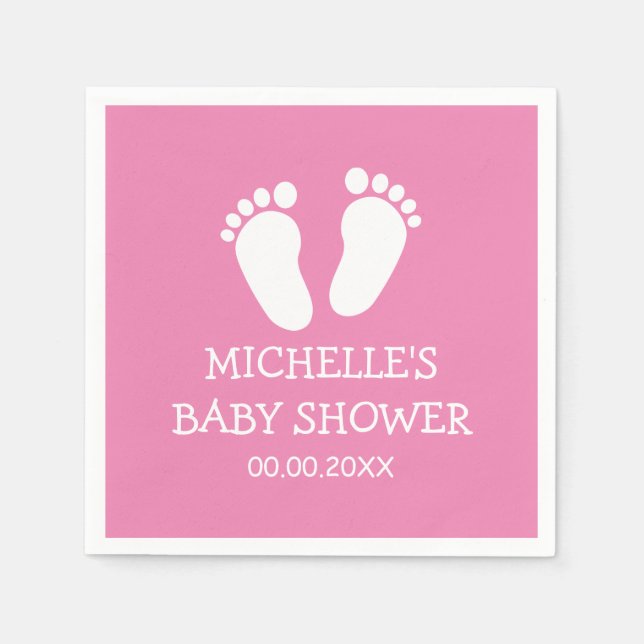 Custom Baby Shower party napkins with footprints (Front)