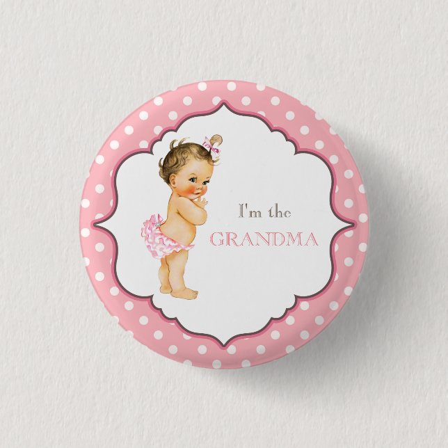 Custom Baby Shower Party Pink Grandma Button (Front)