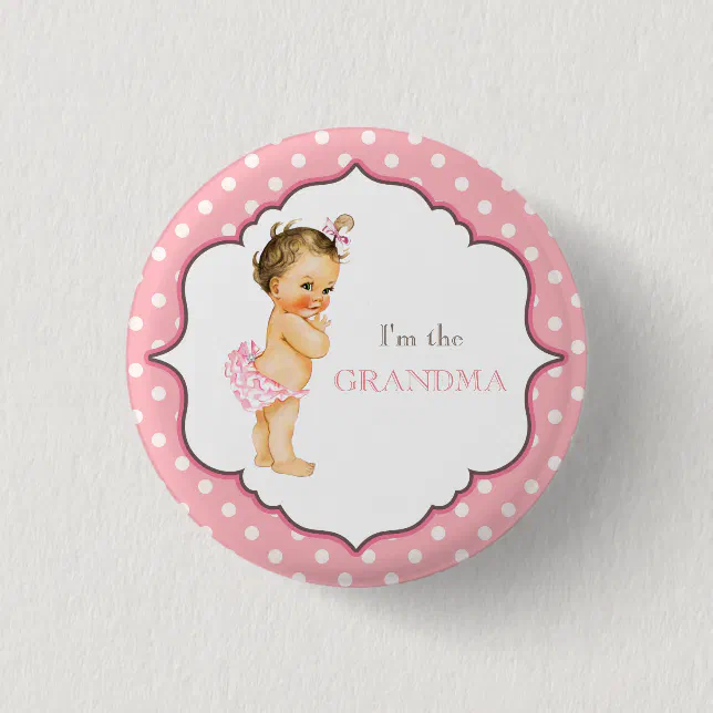 Custom Baby Shower Party Pink Grandma Button | Zazzle