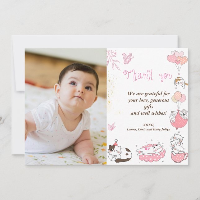 Custom Baby Shower Photo with cats Thank You Card (Front)