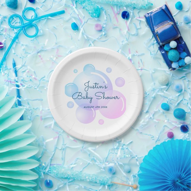Custom baby shower plates with soap bubbles design (Party)