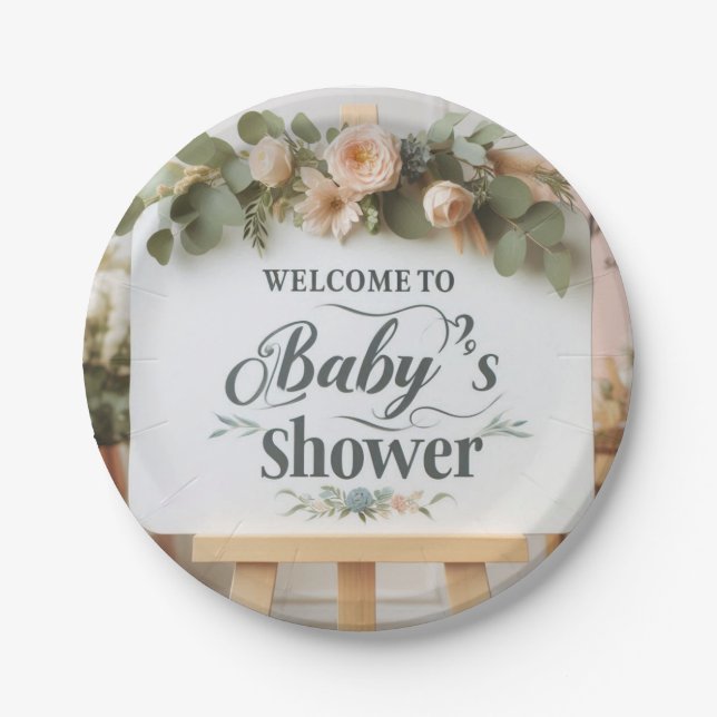 Custom Baby Shower Round Paper Plates | 7" Design (Front)