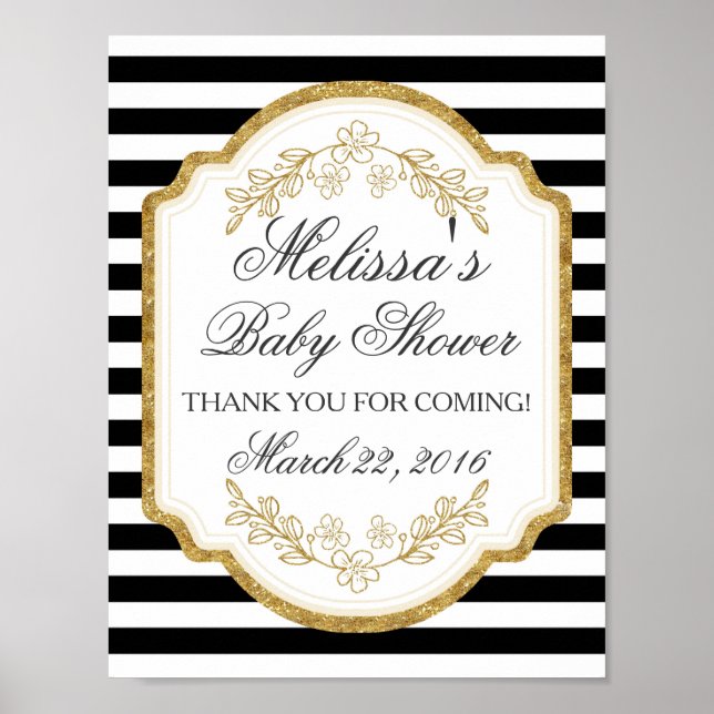 Custom Baby Shower Sign, Black Gold,Welcome Poster (Front)