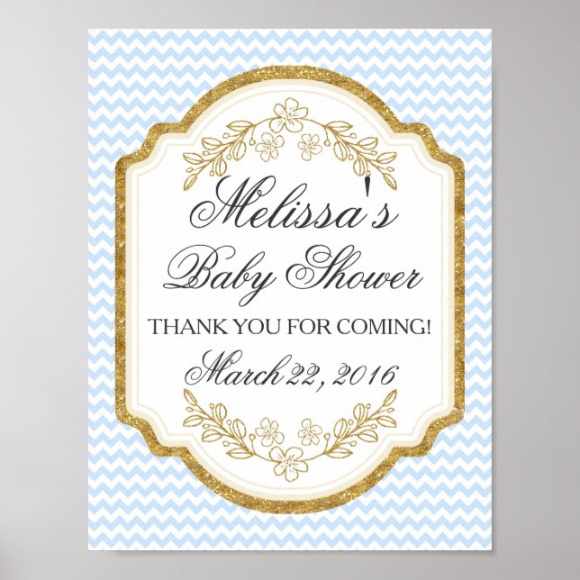 Custom Baby Shower Sign, Blue Gold,Welcome Poster (Front)