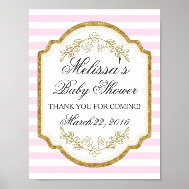 Custom Baby Shower Sign, Pink Gold,Welcome Poster (Front)