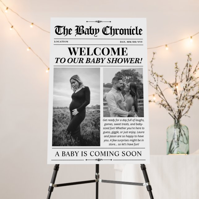 Custom Baby Shower Welcome Sign Newspaper Sign (In Situ (Stand))