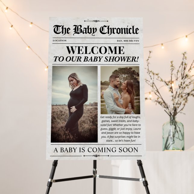 Custom Baby Shower Welcome Sign Newspaper Sign (In Situ (Stand))