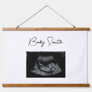 Custom Baby Sonogram Ultrasound Wood Topped Hanging Tapestry