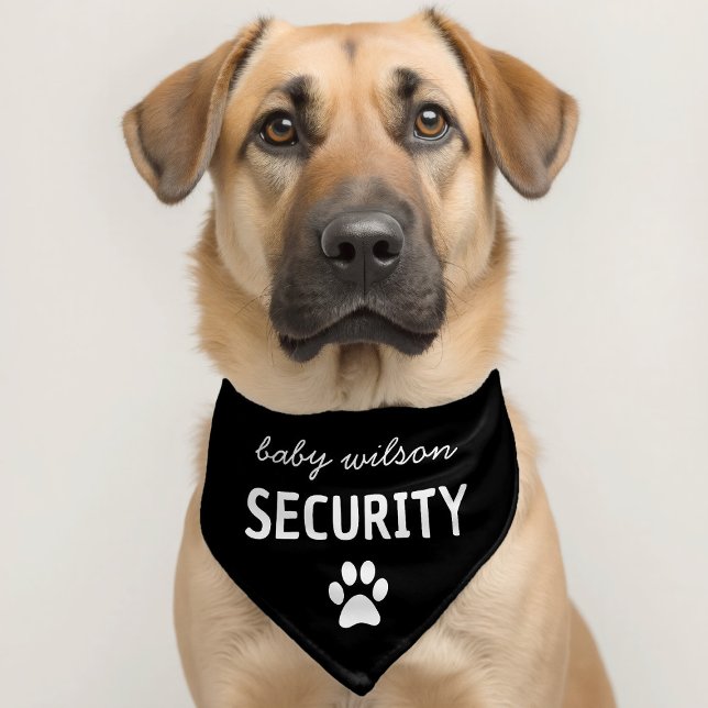 Custom Baby Surname Security Paw Black Pet Bandana Collar (Creator Uploaded)
