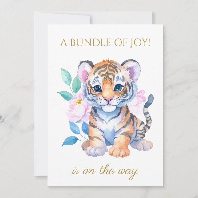 Custom Baby Tiger with flowers Baby Shower Invitation (Front)
