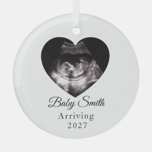 Custom Baby Ultrasound Pregnancy Announcment Photo Glass Ornament