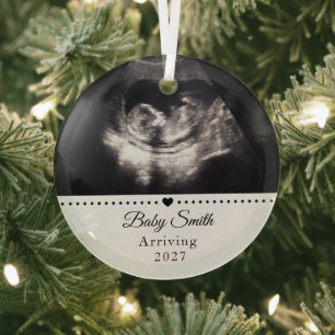Custom Baby Ultrasound Pregnancy Announcment Photo Glass Ornament