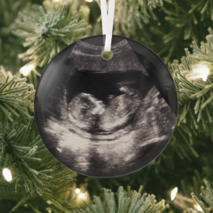 Custom Baby Ultrasound Pregnancy Announcment Photo Glass Ornament