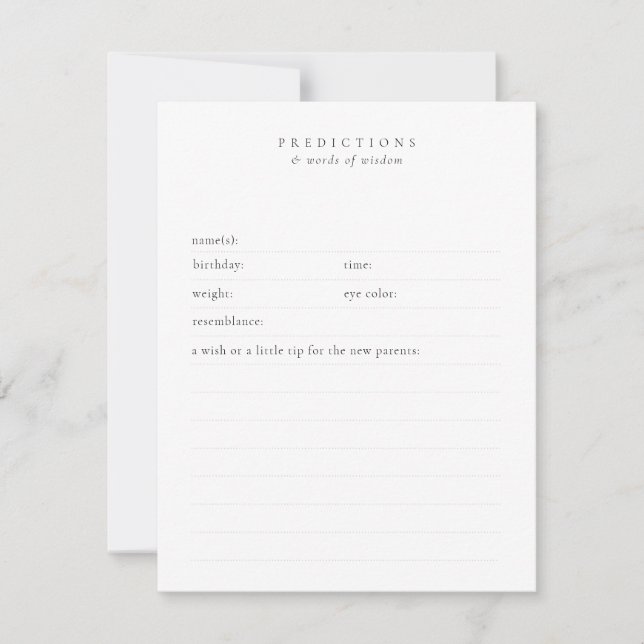 Custom Baby Wishes & Predictions Minimal Keepsake  Note Card (Front)