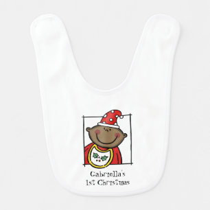 Custom Baby's 1st Christmas Dark Skin Baby Bib