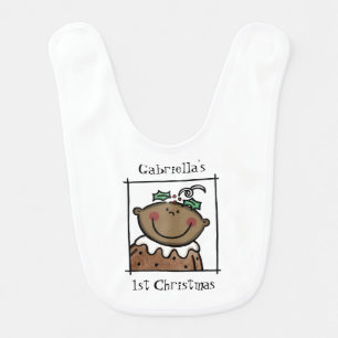 Custom Baby's 1st Christmas Dark Skin Baby Bib