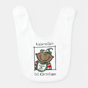 Custom Baby's 1st Christmas Dark Skin Baby Bib