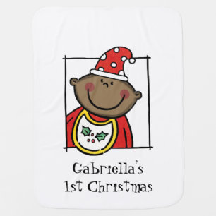 Custom Baby's 1st Christmas Dark Skin Baby Blanket