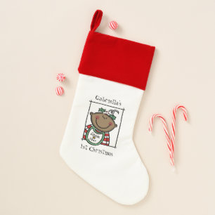 Custom Baby's 1st Christmas Dark Skin Baby Stocking