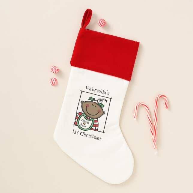 Custom Baby's 1st Christmas Dark Skin Baby Stocking (Front)