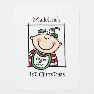 Custom Baby's 1st Christmas Light Skin Baby Blanket