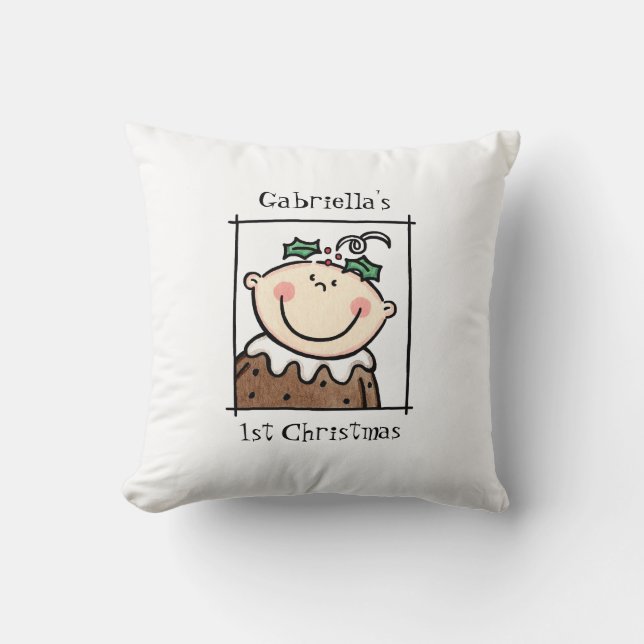Custom Baby's 1st Christmas Light Skin Tone Face Throw Pillow (Front)