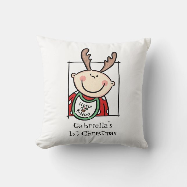 Custom Baby's 1st Christmas Light Skin Tone Face Throw Pillow (Front)