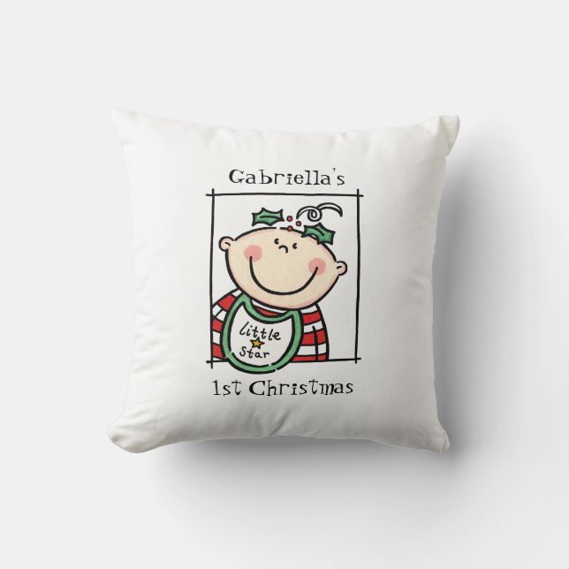 Custom Baby's 1st Christmas Light Skin Tone Face Throw Pillow (Front)