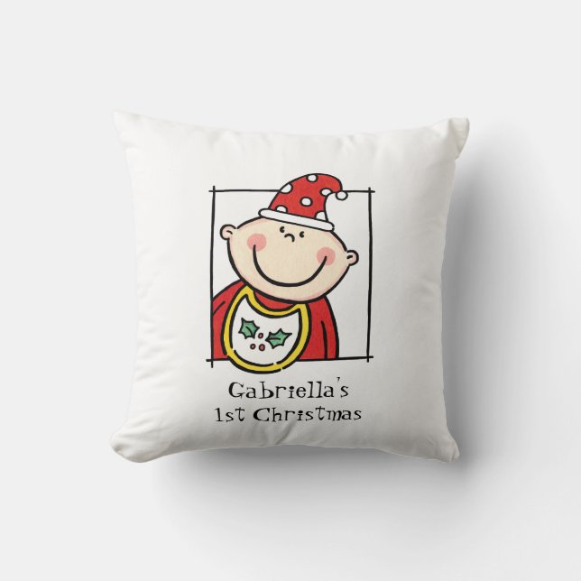Custom Baby's 1st Christmas Light Skin Tone Face Throw Pillow (Front)
