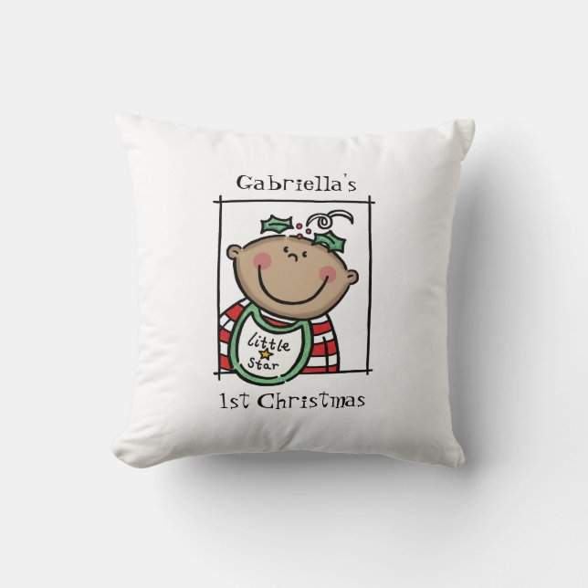 Custom Baby's 1st Christmas Medium Skin Tone Face Throw Pillow (Front)