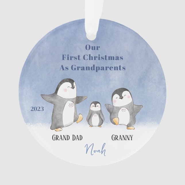 Custom Baby's Cute First Christmas Grandparents Ornament (Front)