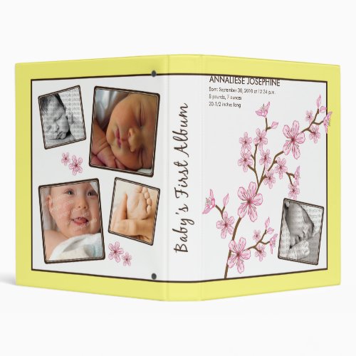 Custom Babys First Album  Lemon Cherry Blossom 3 Ring Binder