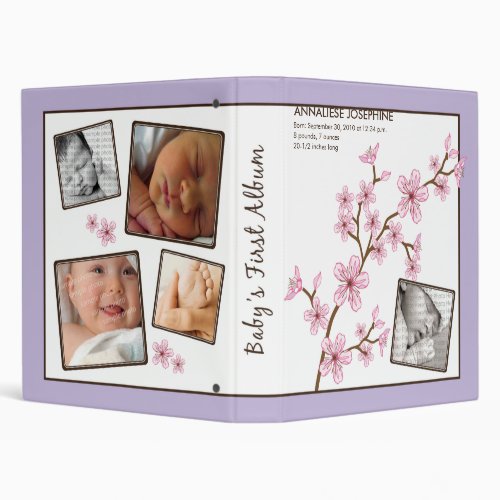 Custom Babys First Album  Lilac Cherry Blossom 3 Ring Binder