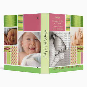 Custom Baby's First Album :: Lime Patchwork 3 Ring Binder