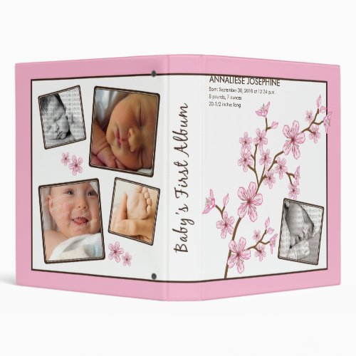 Custom Babys First Album  Pink Cherry Blossom Binder