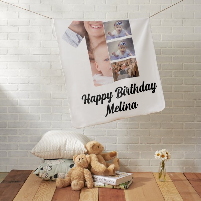 Custom Baby's first birthday 4 Photo collage  Baby Blanket (In Situ)