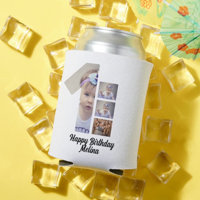 Custom Baby's first birthday 4 Photo collage  Can Cooler (In Situ Summer)
