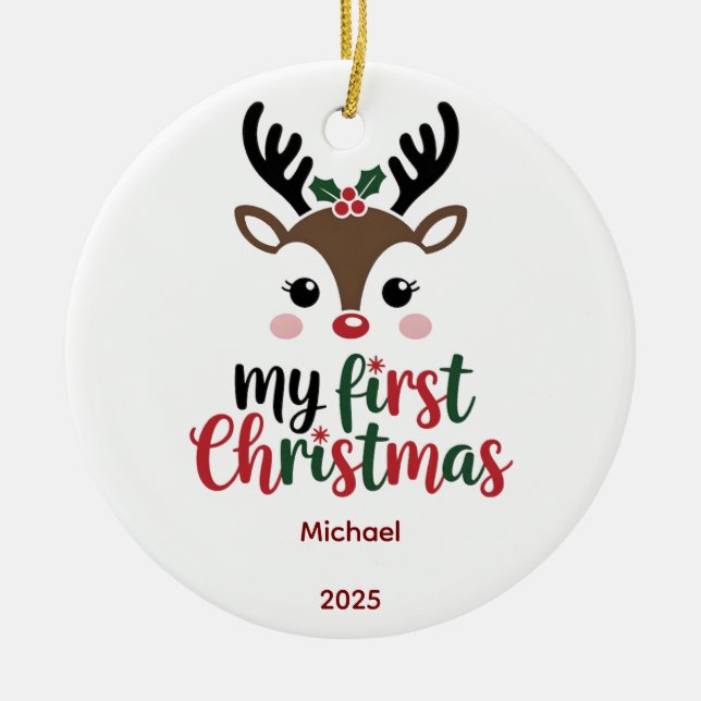Custom Babys First Christmas Bauble, Baby 2025 Ceramic Ornament (Front)
