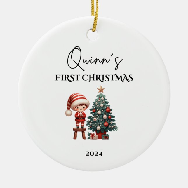 Custom Baby's First Christmas Baubles Ceramic Ornament (Front)
