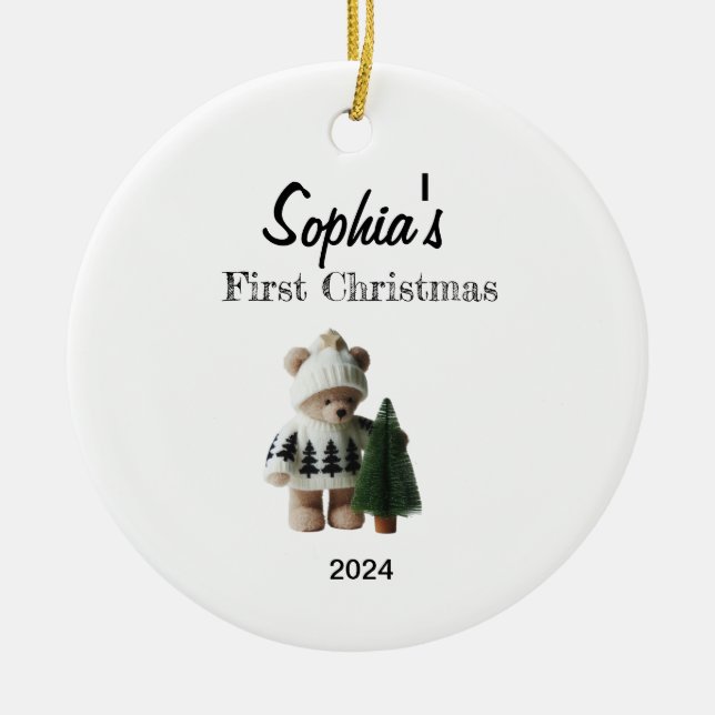 Custom Baby's First Christmas Baubles Ceramic Ornament (Front)