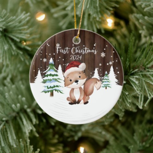 Custom Babys First Christmas Fox Dual_Sided Ceramic Ornament