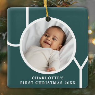 Custom Baby's First Christmas Holiday Photo Green Ceramic Ornament