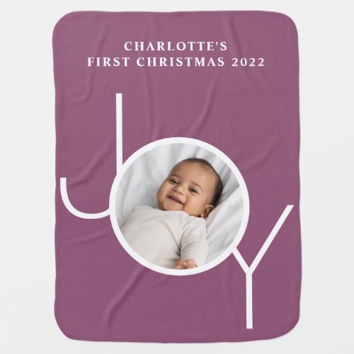 Custom Babys First Christmas Holiday Photo Purple Baby Blanket