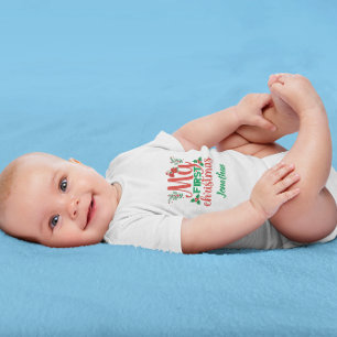 Custom Baby's First Christmas Holly Santa Clause Baby Bodysuit
