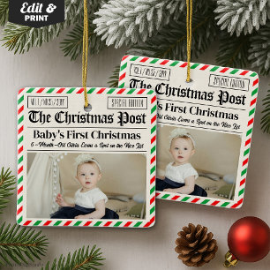 Custom Baby's First Christmas Newspaper Ceramic Ornament